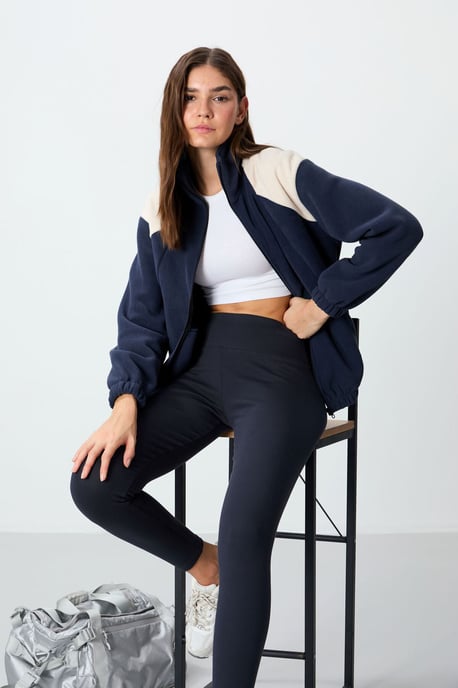 Oversized Farbblock Halb-Reißverschluss Sweatshirt - Image 1