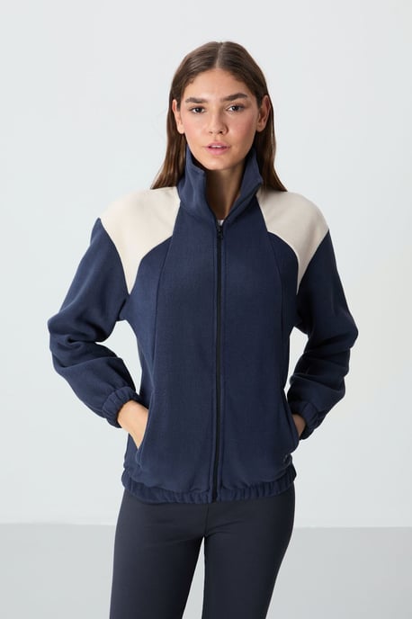 Oversized Farbblock Halb-Reißverschluss Sweatshirt - Image 3