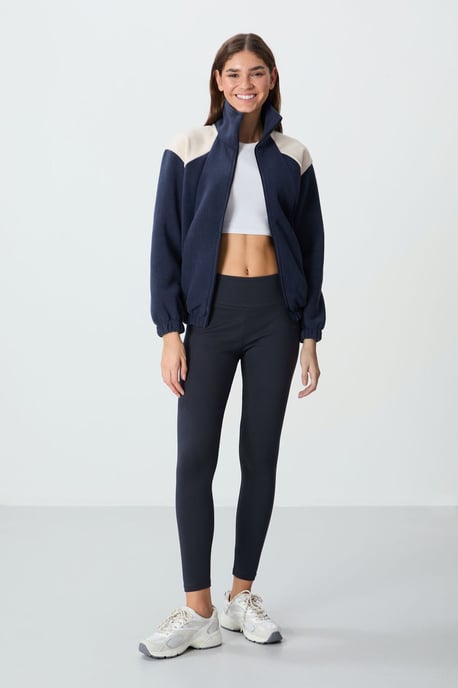 Oversized Farbblock Halb-Reißverschluss Sweatshirt - Image 4