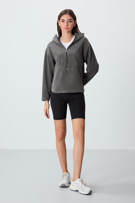 Übergröße Fleece Hoodie mit halb geschlossenem Reißverschluss - Image 2