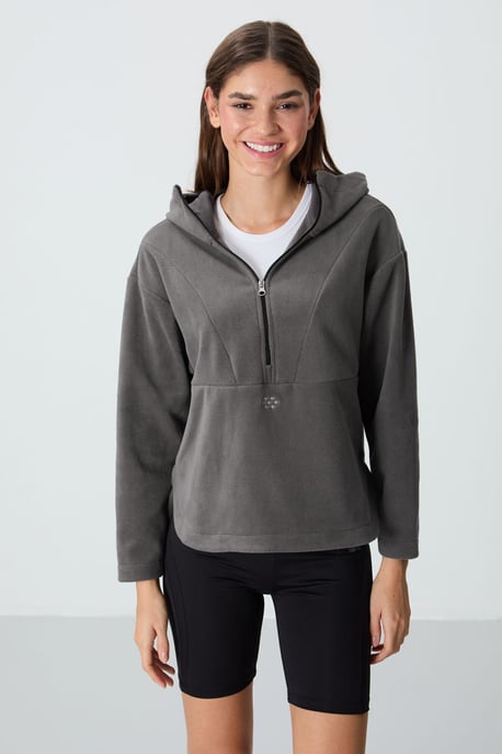 Übergröße Fleece Hoodie mit halb geschlossenem Reißverschluss - Image 4
