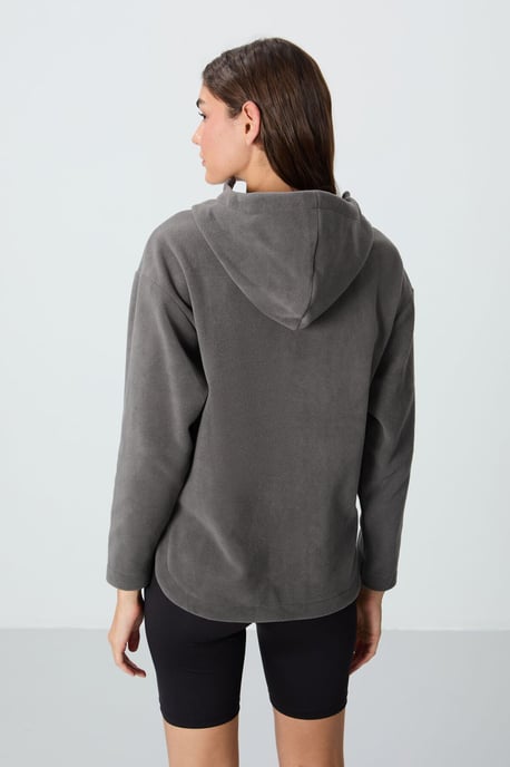 Übergröße Fleece Hoodie mit halb geschlossenem Reißverschluss - Image 6