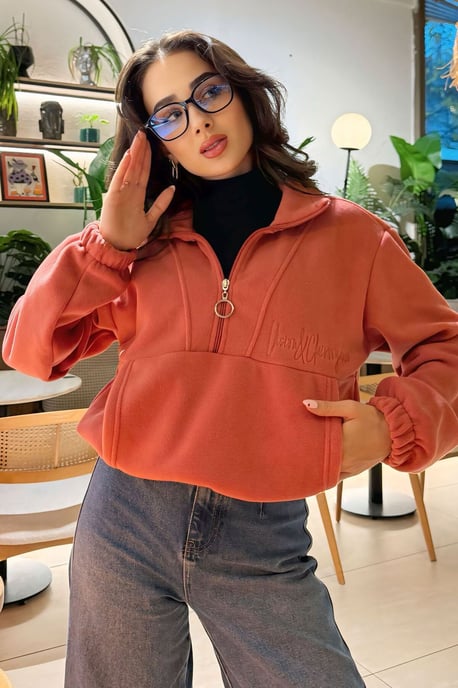Oversized Halb-Zip Plüsch Sweatshirt - Image 4