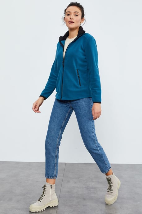 Damen Plüsch Zip-Front Sweatshirt - Image 2