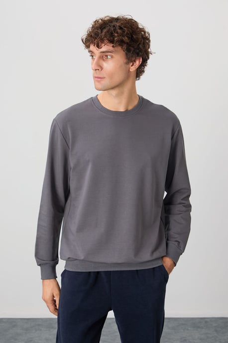 Herren Unifarben Rundhals-Sweatshirt - Image 1