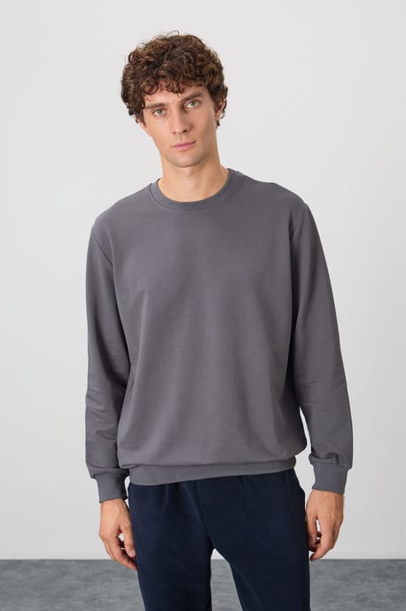 Herren Unifarben Rundhals-Sweatshirt - Image 3