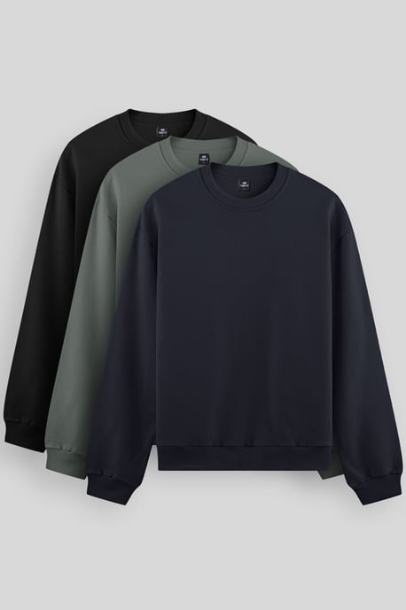 Herren Unifarben Rundhals-Sweatshirt - Image 1