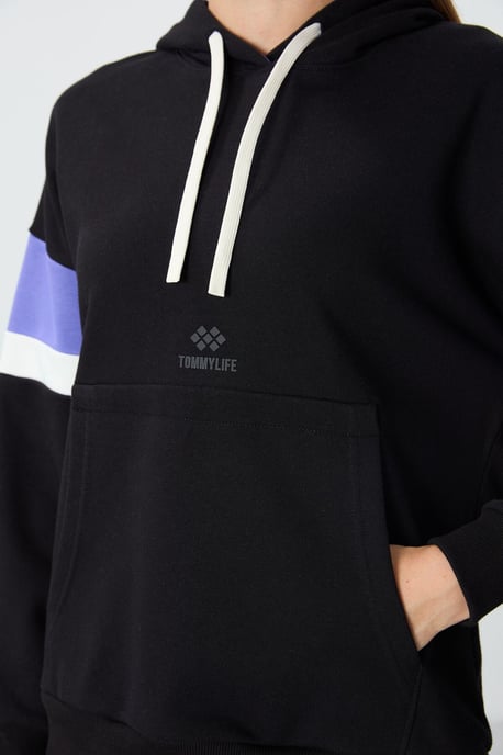 Übergrößen Farbblock Kapuzenpullover mit Tasche - Image 3