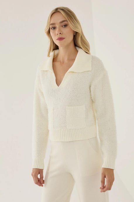 Shirtkragen-Crop-Pullover mit Tasche - Image 2