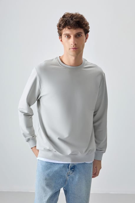 Herren Unifarben Rundhals-Sweatshirt - Image 1