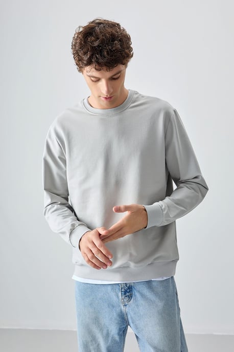Herren Unifarben Rundhals-Sweatshirt - Image 2
