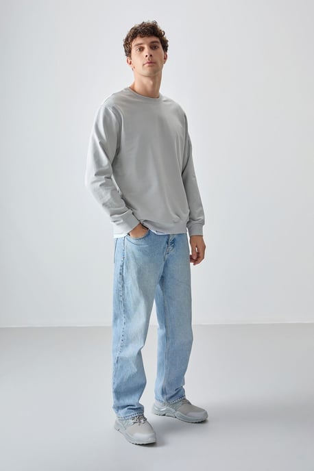 Herren Unifarben Rundhals-Sweatshirt - Image 3