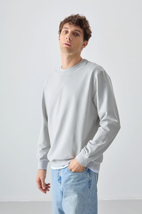 Herren Unifarben Rundhals-Sweatshirt - Image 4