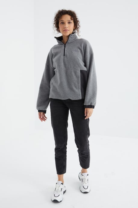 Oversized Halb-Zip Plüsch Sweatshirt - Image 4