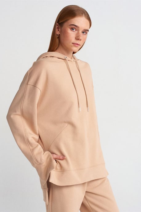 Oversized Baumwoll-Hoodie mit Schlitz - Image 1