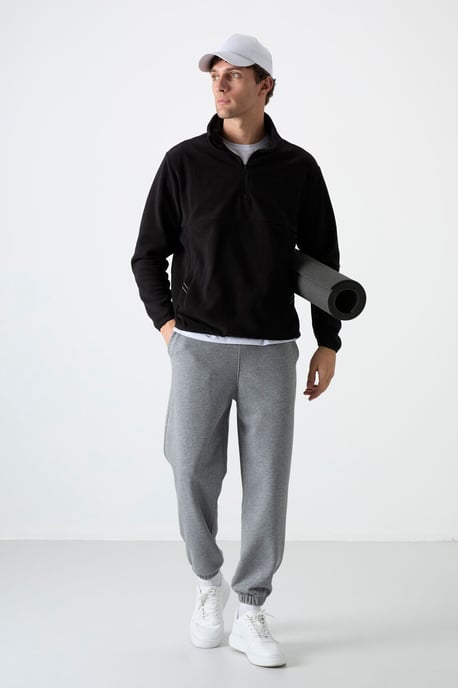 Herren Slim Fit Halb-Reißverschluss Plüsch Sweatshirt - Image 2