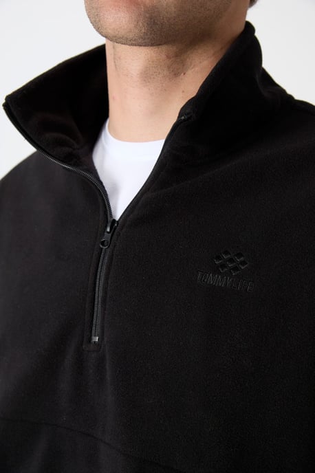 Herren Slim Fit Halb-Reißverschluss Plüsch Sweatshirt - Image 3
