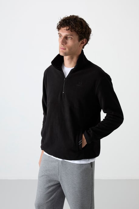 Herren Slim Fit Halb-Reißverschluss Plüsch Sweatshirt - Image 5