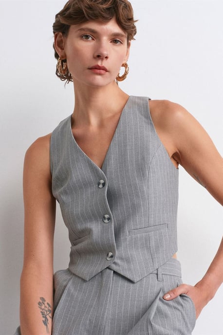 Gestreifter Damen-Cropped-Weste - Image 1
