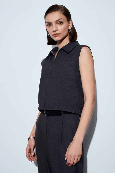Damen Woven Crepe-Weste mit Reißverschluss - Image 3