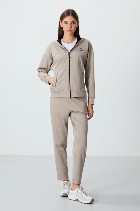 Damen Kapuzen Sweatshirt mit Reißverschluss und Hose Set - Image 2