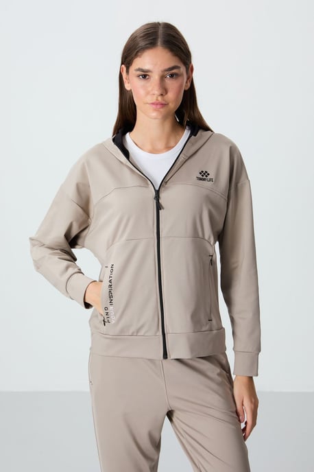 Damen Kapuzen Sweatshirt mit Reißverschluss und Hose Set - Image 3