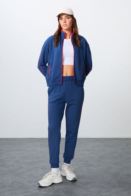 Oversized Sweatshirt mit Reißverschlusskragen und Hose Set - Image 2