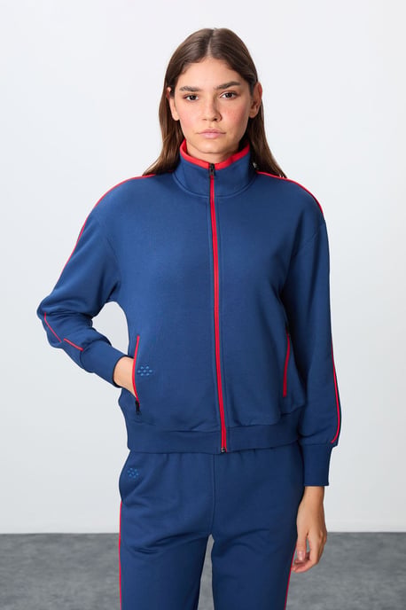 Oversized Sweatshirt mit Reißverschlusskragen und Hose Set - Image 3