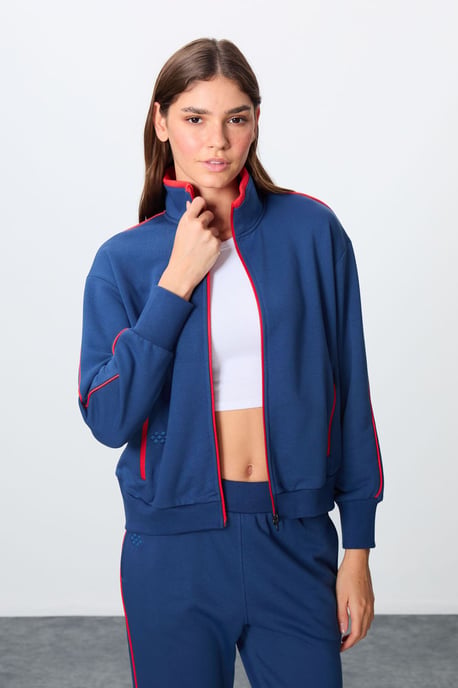 Oversized Sweatshirt mit Reißverschlusskragen und Hose Set - Image 5