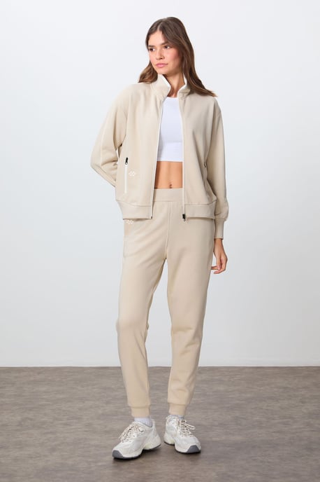 Oversized Sweatshirt mit Reißverschlusskragen und Hose Set - Image 2