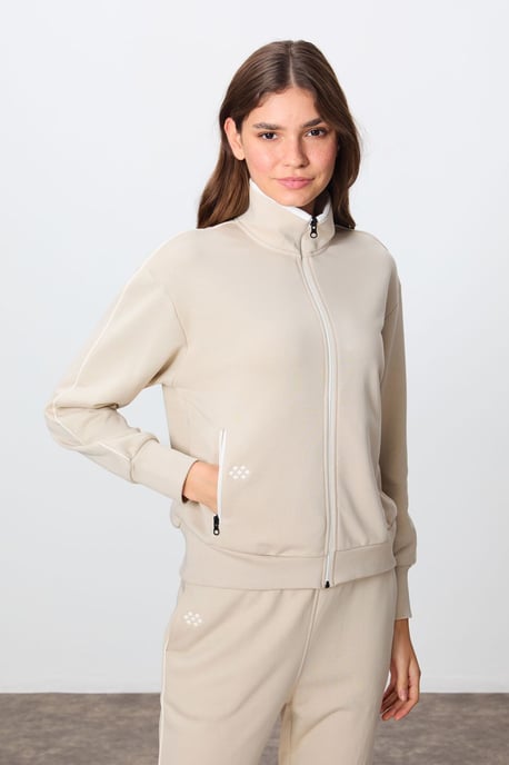 Oversized Sweatshirt mit Reißverschlusskragen und Hose Set - Image 3