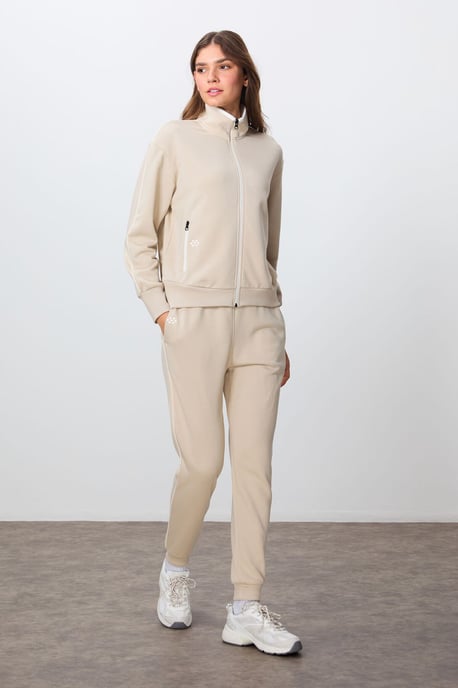 Oversized Sweatshirt mit Reißverschlusskragen und Hose Set - Image 5
