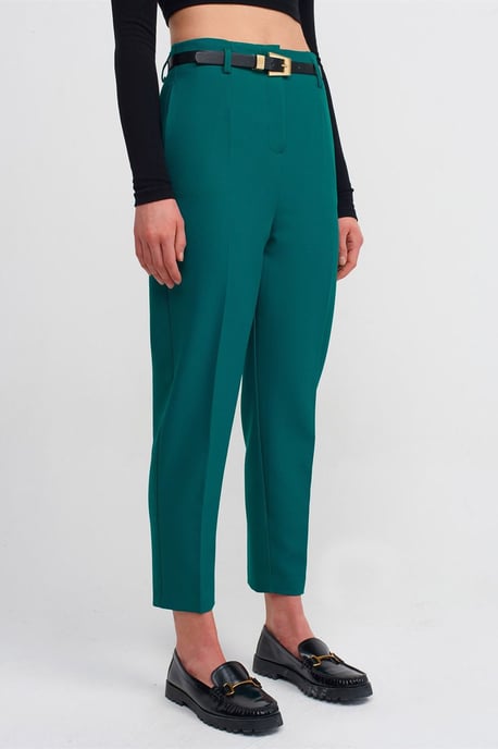 Hochtaillierte gerade Crepe-Hosen mit Gürtel - Image 3