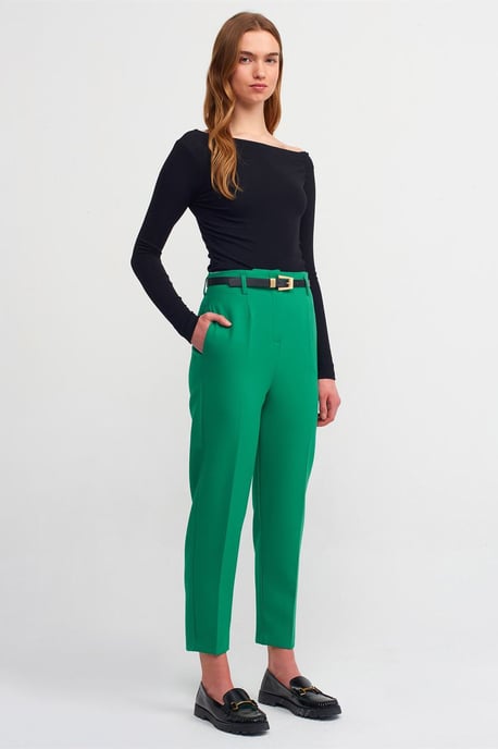 Hochtaillierte gerade Crepe-Hosen mit Gürtel - Image 1
