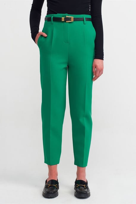 Hochtaillierte gerade Crepe-Hosen mit Gürtel - Image 3