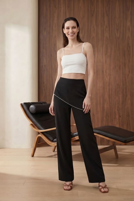 Hoch taillierte weite Crepe-Hosen - Image 5