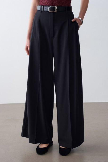 Damen High-Waist Weitbein-Crepe-Hosen - Image 3