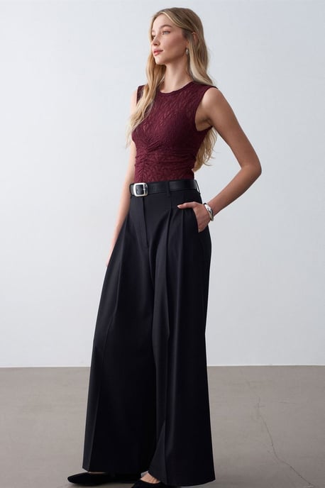 Damen High-Waist Weitbein-Crepe-Hosen - Image 4