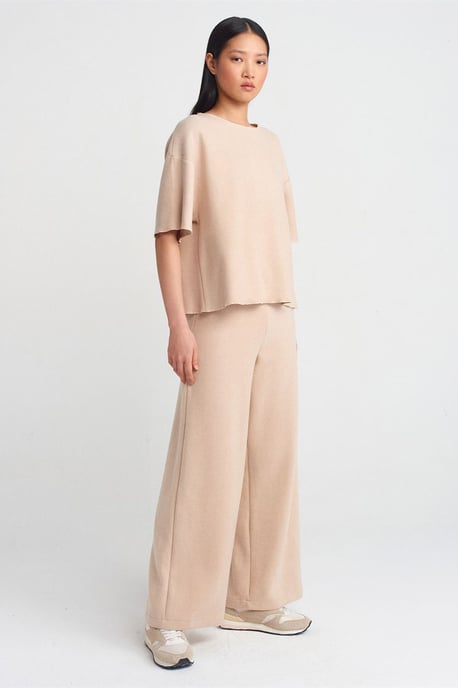 Damen Hohe Taille Weite Strickhose - Image 1