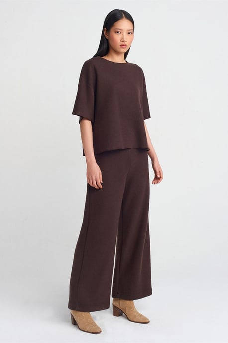 Damen Hohe Taille Weite Bein Strickhosen - Image 1