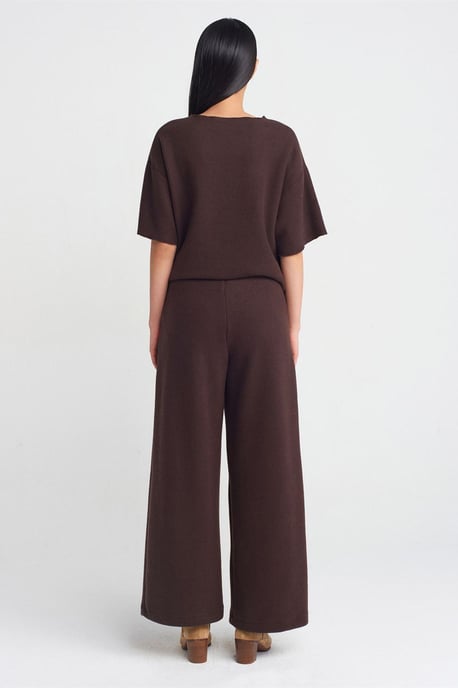 Damen Hohe Taille Weite Bein Strickhosen - Image 2
