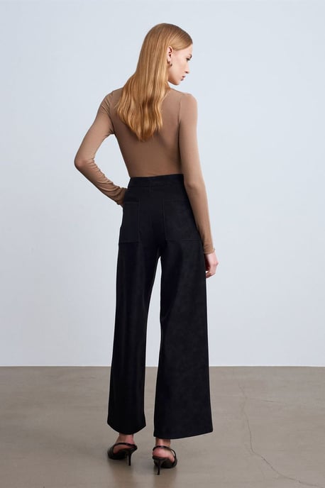 Hochtaillierte Weite Beine Kunstlederhose - Image 2