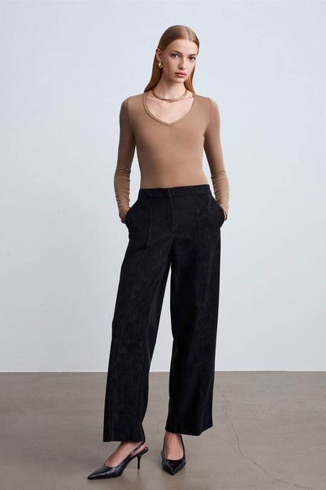 Hochtaillierte Weite Beine Kunstlederhose - Image 4