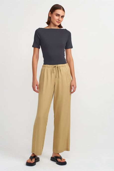 Damen Tencel-Hosen mit weitem Bein und Kordelzugbund - Image 1