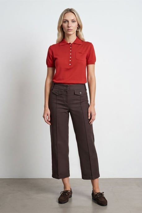Hochgeschnittene Baumwoll-Poplin Capri-Culottes - Image 1