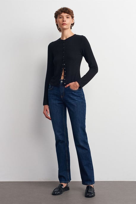 Hochtaillierte gerade Denim-Hose - Image 1
