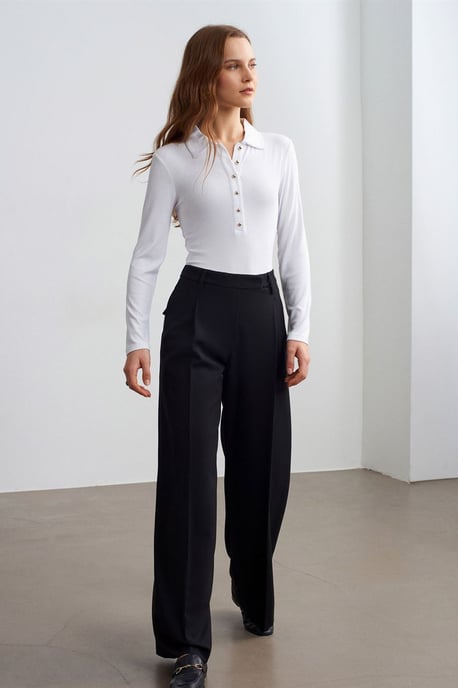 Damen High-Waist Weitbein-Crepe-Hosen - Image 4