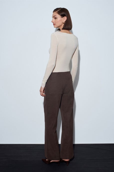 Damen Hochtaillierte Weite Kunstlederhose - Image 2