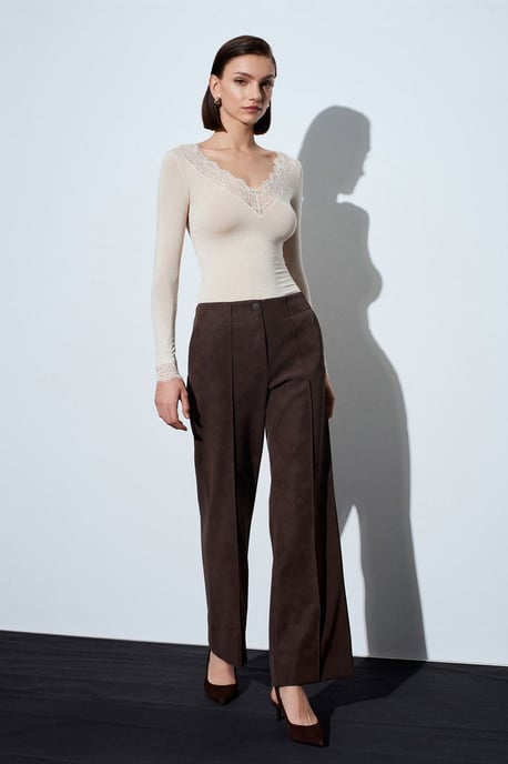 Damen Hochtaillierte Weite Kunstlederhose - Image 4