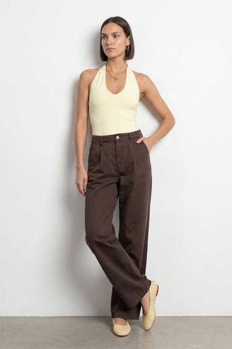 Hosen mit weitem Bein und Falten in Mittlerer Taille - Image 1